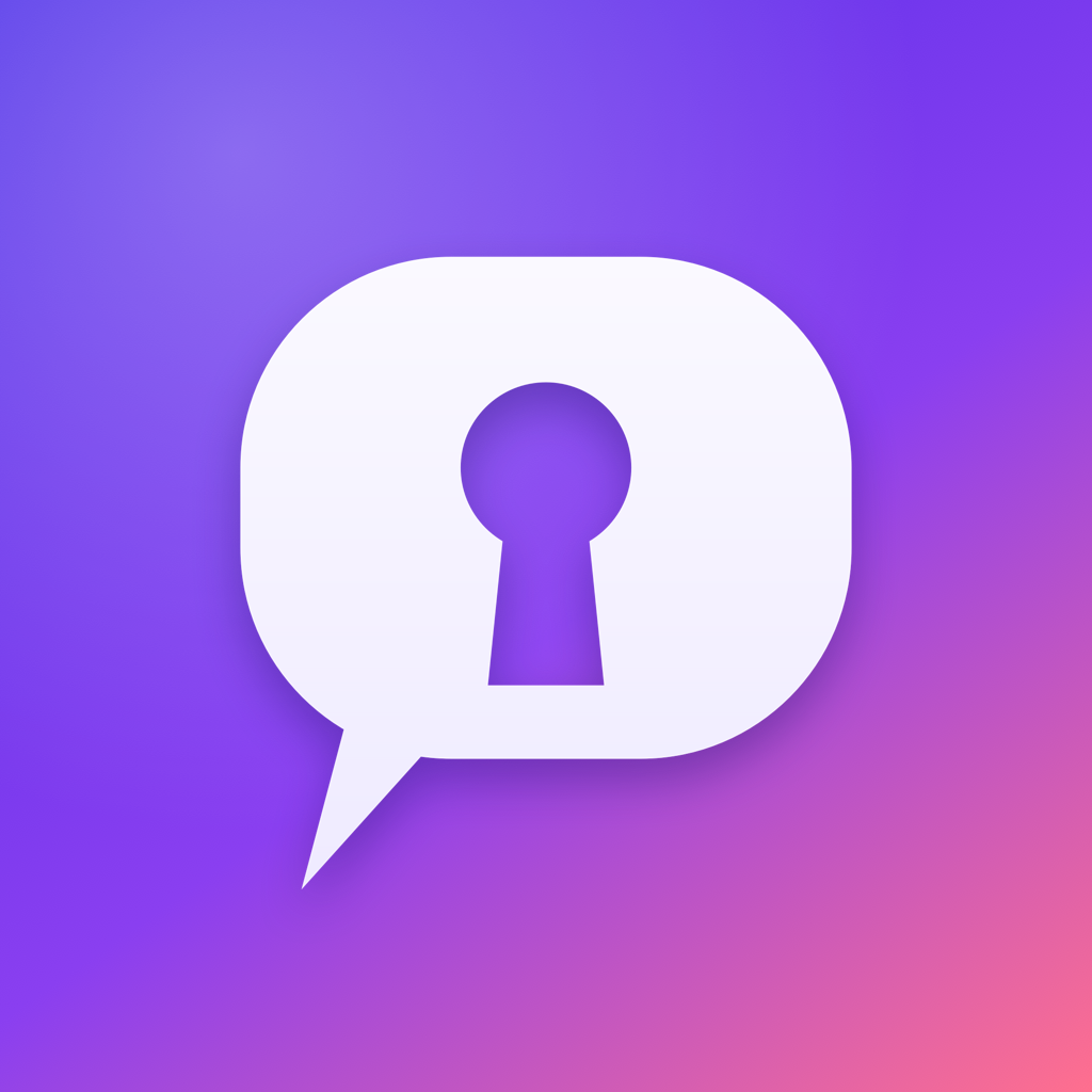 Lockling app icon: a white speech bubble with a keyhole on a violet-to-coral gradient