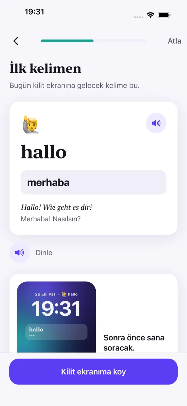 Lockling app screenshot: Meet your first word